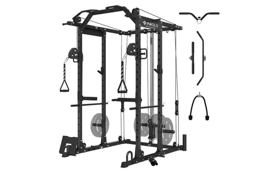 Mikolo Power Rack Cage Weight Rack With Cable Crossover Machine Multi-function Squat Rack With J Hooks Dip Bars And Land