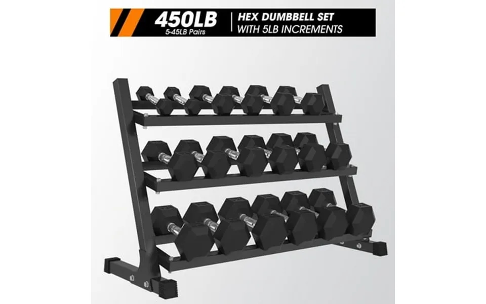 Mikolo Rubber Hex Dumbbell Set With Racks Option In 450lbs Strength Training Weight Set Home Gym