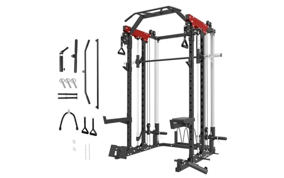 Mikolo Smith Machine 2000lbs Power Cage Squat Rack With Smith Bar Two Lat Pull-down Systems Cable Crossover Machine And