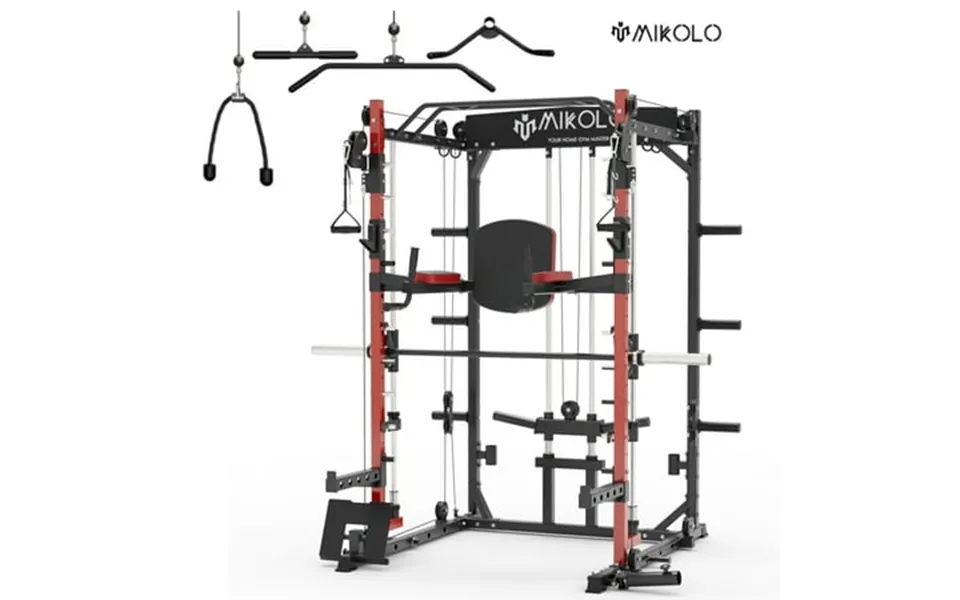 Mikolo Smith Machine 2000lbs Squat Rack With 800 Lb Capacity Red Adjustable Bench And 1500lb Capacity Barbell Combo Trai