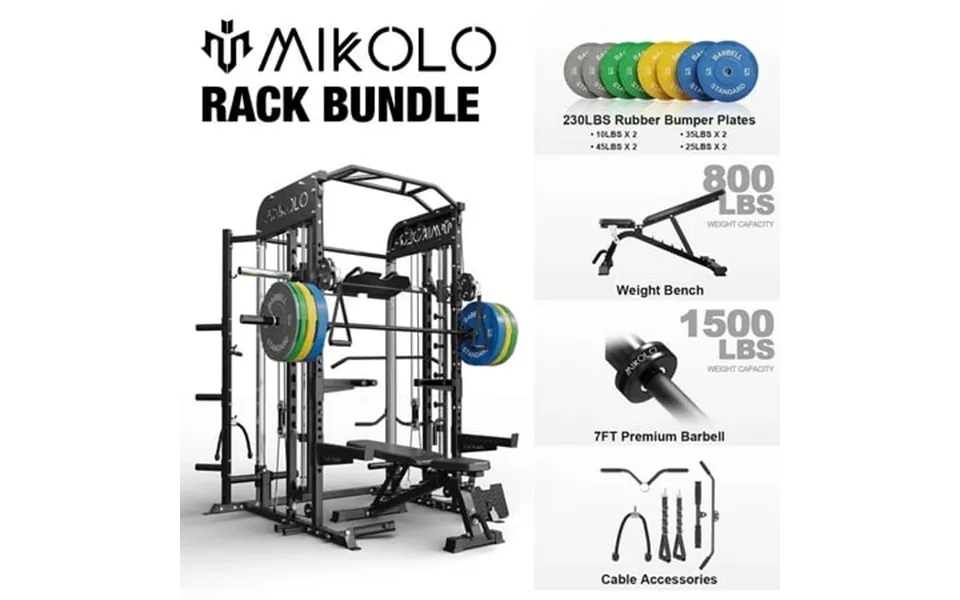 Mikolo Smith Machine All-in-one Power Rack Cage With Vertical Leg Press 2000lbs Power Cage Squat Rack With Smith Bar Dua
