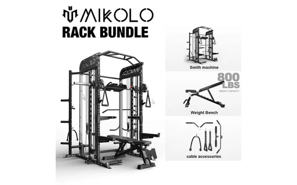 Mikolo Smith Machine All-in-one Power Rack Cage With Vertical Leg Press 2000lbs Power Cage Squat Rack With Smith Bar Dua