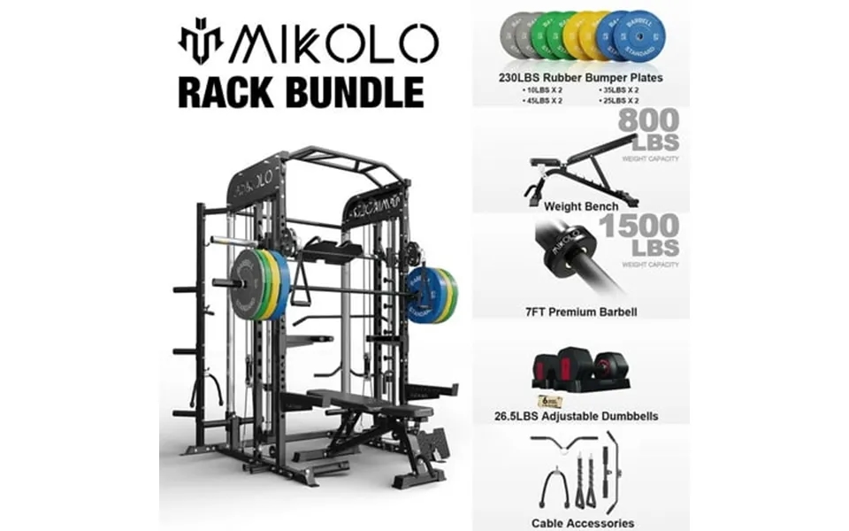 Mikolo Smith Machine All-in-one Power Rack Cage With Vertical Leg Press 2000lbs Power Cage Squat Rack With Smith Bar Dua