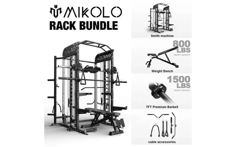 Mikolo Smith Machine All-in-one Power Rack Cage With Vertical Leg Press 2000lbs Power Cage Squat Rack With Smith Bar Dua