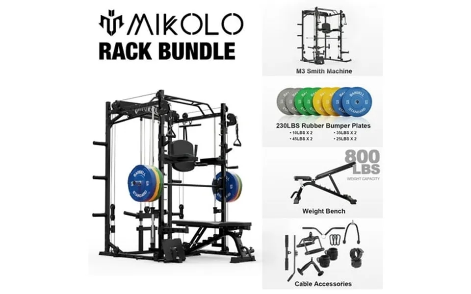 Mikolo Smith Machine Home Gym 2000 Lbs Power Rack Cage With Cable Crossover Smith Cage With 800lb Capacity Adjustable We