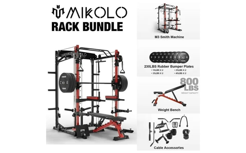 Mikolo Smith Machine Home Gym 2000 Lbs Power Rack Cage With Cable Crossover Smith Cage With 800lb Capacity Adjustable We