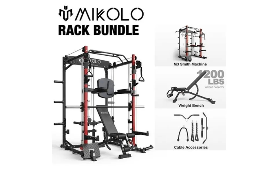 Mikolo Smith Machine Home Gym 2000lbs Squat Rack With 800 Lbs Weight Bench Combo Training Equipment With Lat-pull Down S