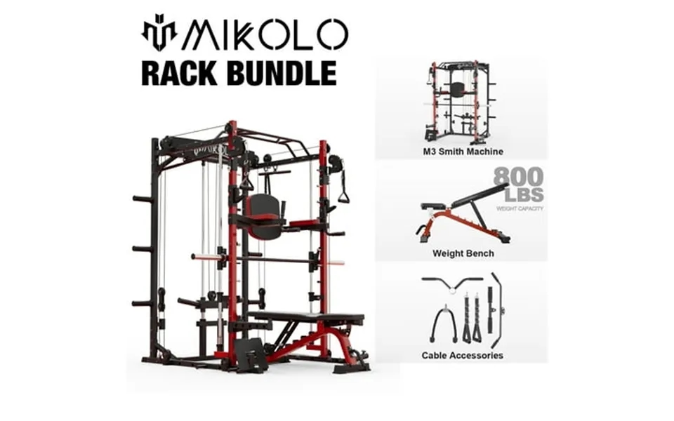 Mikolo Smith Machine Home Gym 2000lbs Squat Rack With 800 Lbs Weight Bench Combo Training Equipment With Lat-pull Down S