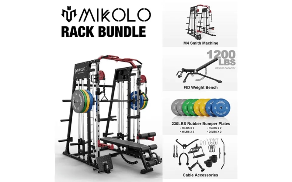 Mikolo Smith Machine Home Gym 2200 Lbs Power Rack Cage With Cable Crossover Power Rack With 1200lb Capacity Adjustable W