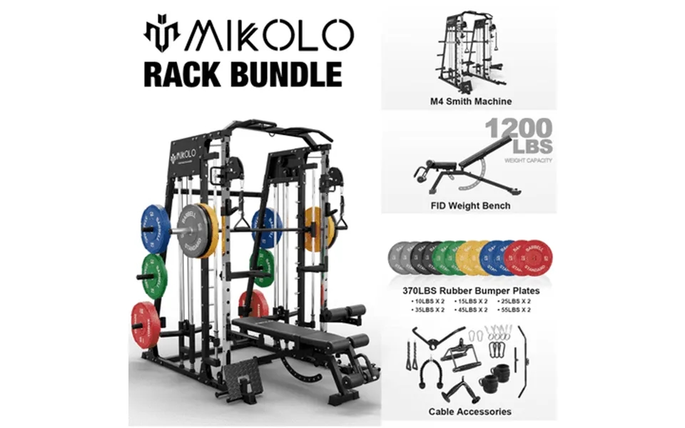 Mikolo Smith Machine Home Gym 2200 Lbs Power Rack Cage With Cable Crossover Power Rack With 1200lb Capacity Adjustable W