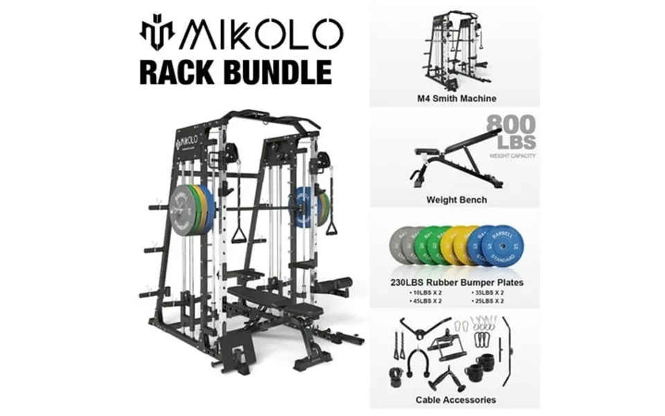 Mikolo Smith Machine Home Gym 2200 Lbs Power Rack Cage With Cable Crossover Power Rack With 800lb Capacity Adjustable We
