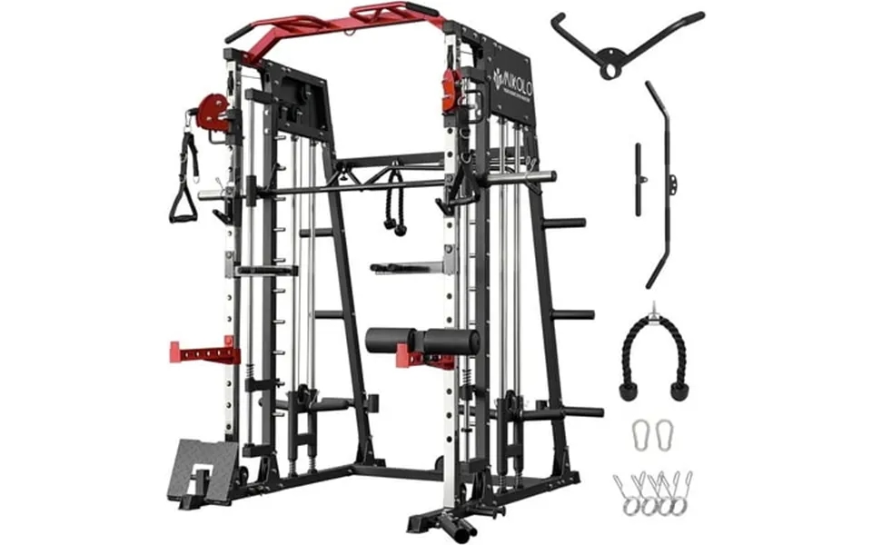 Mikolo Smith Machine Home Gym 2200 Lbs Power Rack Cage With Cable Crossover Weight Bar 360 Landmine Barbell Holders And