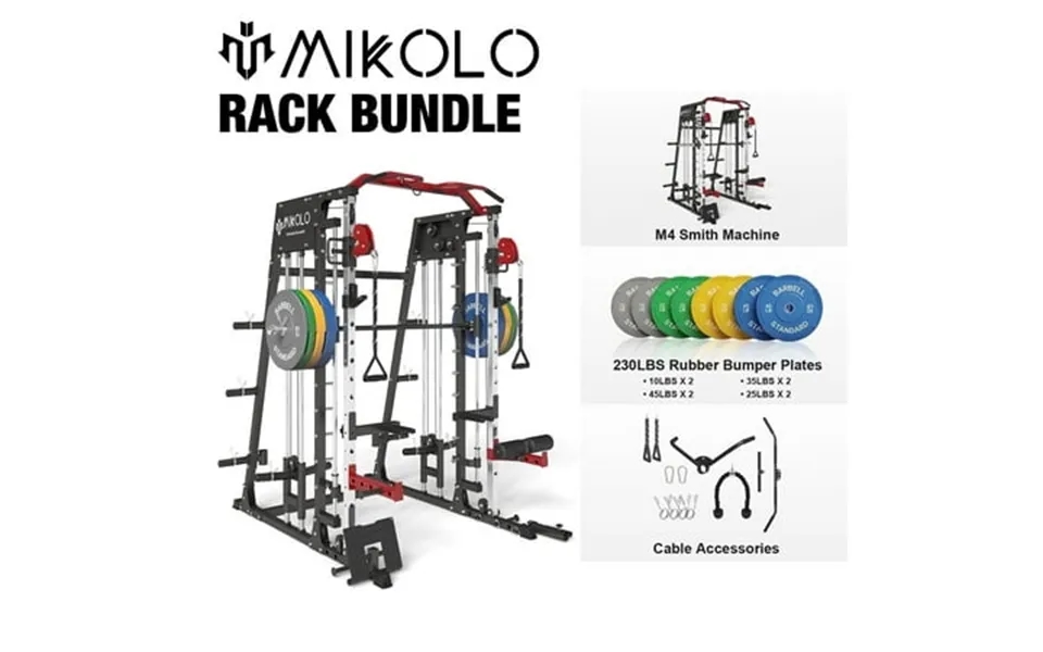 Mikolo Smith Machine Home Gym 2200 Lbs Power Rack Cage With Cable Crossover Weight Bar 360 Landmine Barbell Holders And