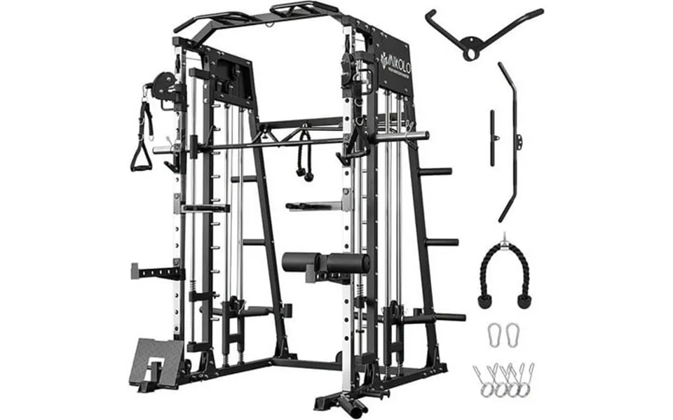 Mikolo Smith Machine Home Gym 2200 Lbs Power Rack Cage With Cable Crossover Weight Bar 360 Landmine Barbell Holders And