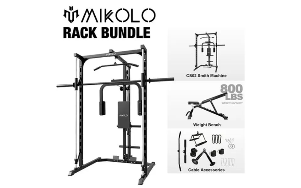 Mikolo Smith Machine Home Gym Multi-functional Power Rack With Pec Deck Machine Lat Pull Down System With Bar Low Row St