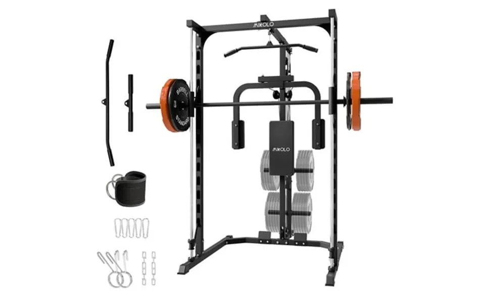 Mikolo Smith Machine Home Gym Multi-functional Power Rack With Pec Deck Machine Lat Pull Down System With Bar Low Row St