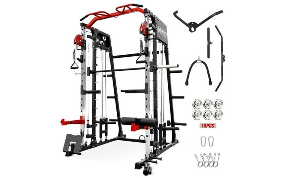 Mikolo Smith Machine With Aluminum Pulley 2200 Lbs Power Rack Cage With Cable Crossover Weight Bar 360 Landmine Barbell