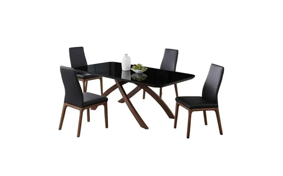 Milan Emerson Dining Set With Black Glass Table & 4 Black Solid Wood Chairs