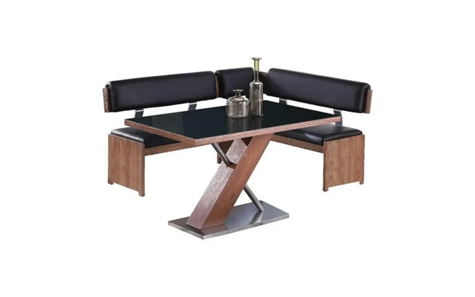 Milan Emily 2-piece Dining Set With Black Glass Table And Black Nook