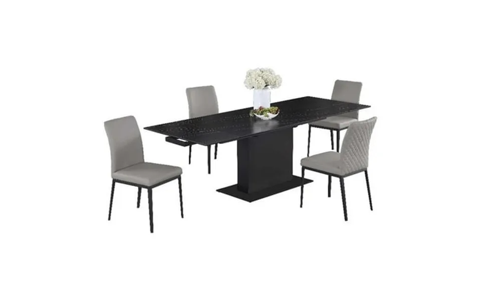 Milan Katana Black Marbleized Sintered Stone Wood Dining Set With Diamond Chairs