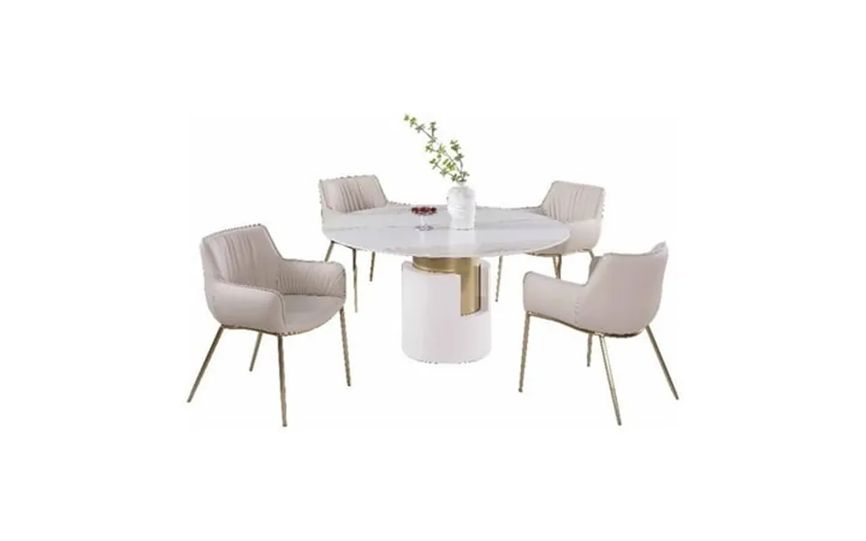 Milan Kona White Marbleized Sintered Stone Dining Set & Taupe Club Style Chairs