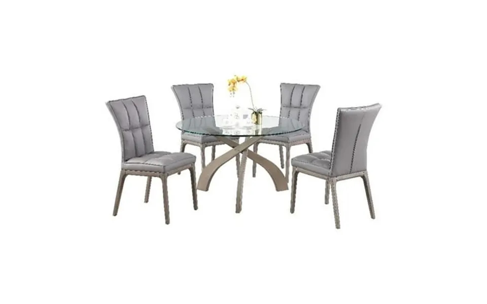 Milan Pogo Dining Set With Glass Top Table & Gray Faux Leather Tufted Chairs