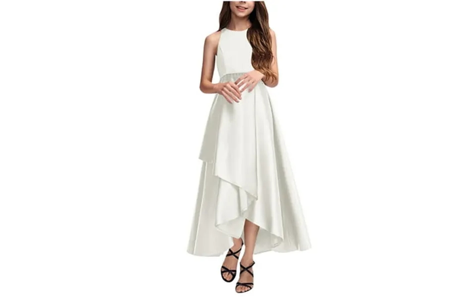 Miluxas Satin Formal Dress For Girls Sleeveless A Line Dresses Flower Girl Dresses For Wedding White 6-7years