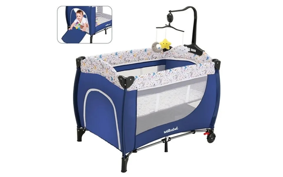 Minikid Baby Playard With Bassinet Unisex Playpen Include Music Box And Hanging Toys Portable Crib For Newborn To Toddle