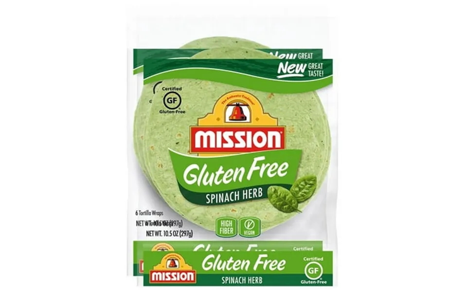 Mission Gluten Free Spinach Herb 8 Tortilla Wraps Trans Fat Free High Fiber 10