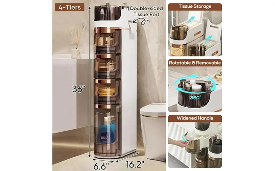 Mitofox 5-tiers Narrow Bathroom Floor Storage Cabinet 7.1 Plastic Drawers Organizer With Tissue Box And Wheels Slim Wate