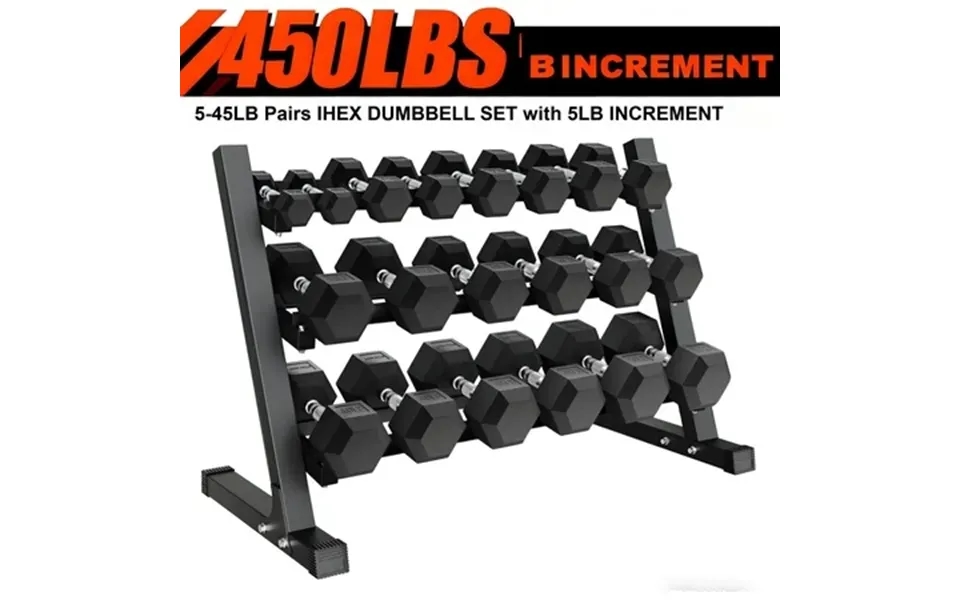 Mitonos 450 550 Dumbbell Sets With Rack Rubber Hex Dumbbells Free Weight Set For Home Gym Hand Weights With Chrome Handl