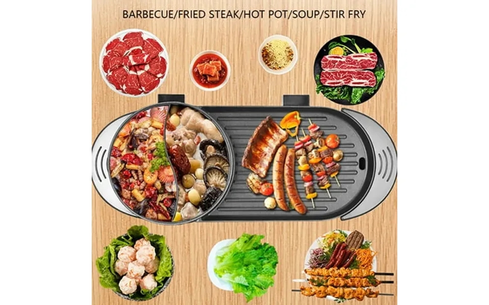 Miumaeov 2 In 1 Electric Smokeless Grill And Hot Pot Double Adjustable Thermostat 5-speed Automatic Regulator Hot Pot Wi