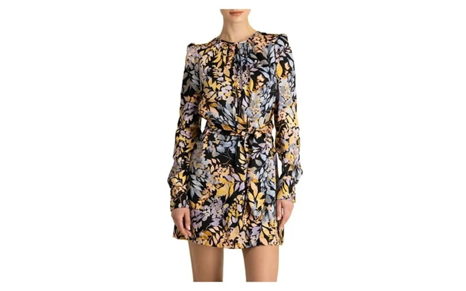 Ml Monique Lhuillier Womens Black Satin Zippered Tie Lined Floral Long Sleeve Round Neck Short Party Shift Dress 16