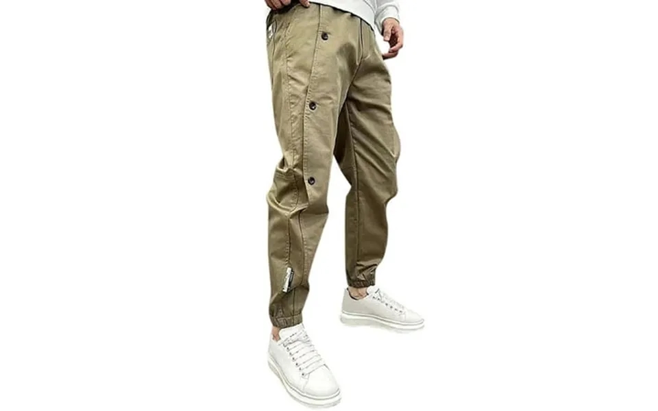 Mncekfod Mens Casual Pants Side Button Cargo Joggers Trousers Breathable Trendy Relaxed Fit Overalls Athletic Leisure Sl