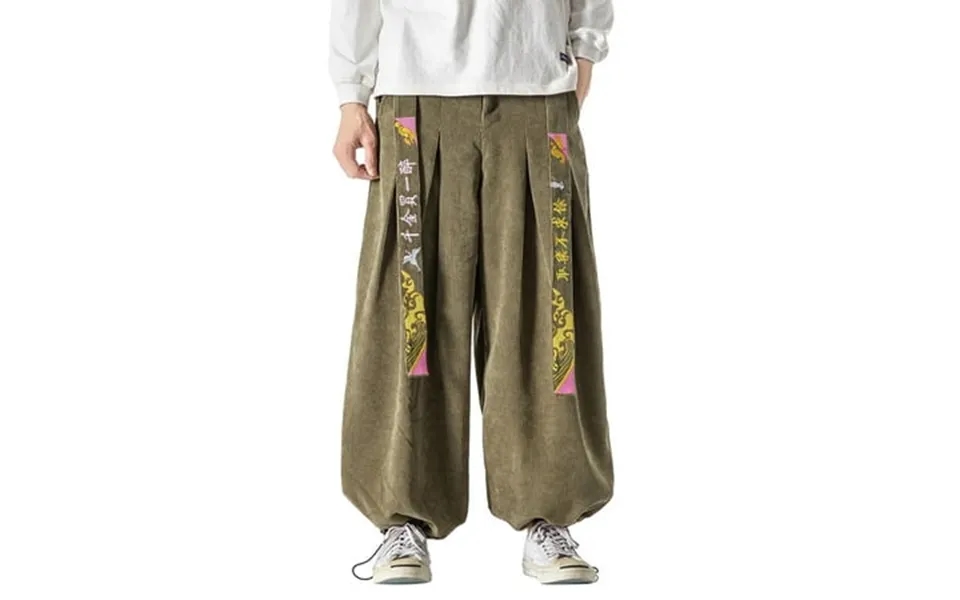 Mncekfod Mens Plus Casual Pants Embroidered Ribbon Oversize Baggy Loose Leisure Trousers Wide Leg Midi Waisted Trendy Co