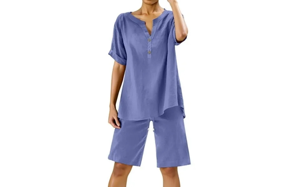 Mncekfod Womens Bermuda Shorts 2 Piece Shorts Sets Wide Leg Blouse Elastic Casual V Neck Shirt Leisure Short Pants Light