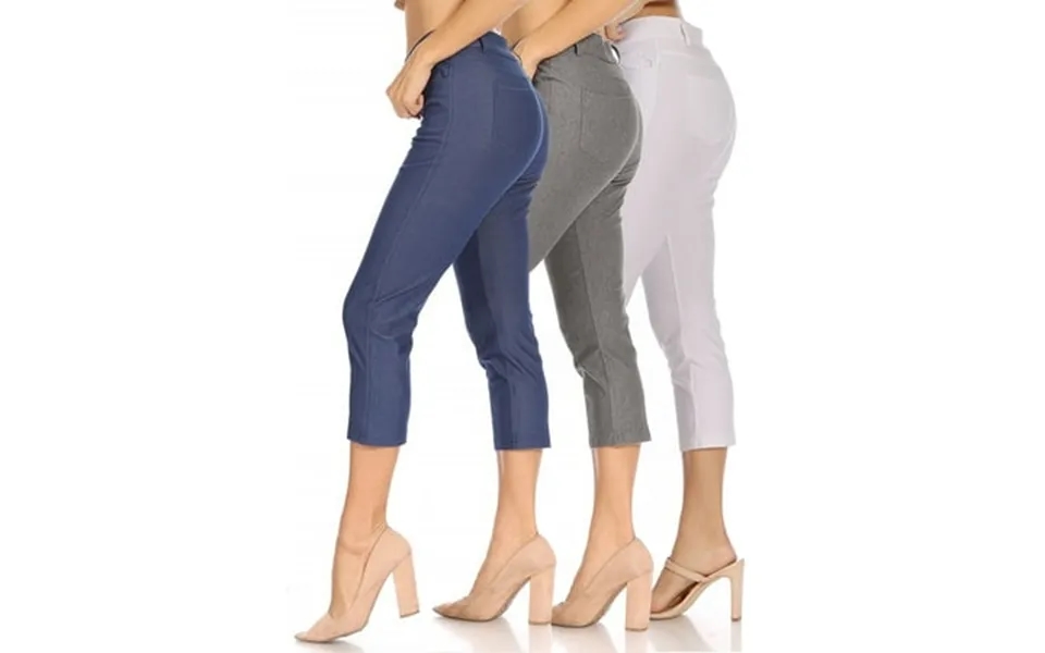 Moa Collection Women S 3 Pack Casual Comfy Slim Pocket Jeggings Jeans Capri Pants