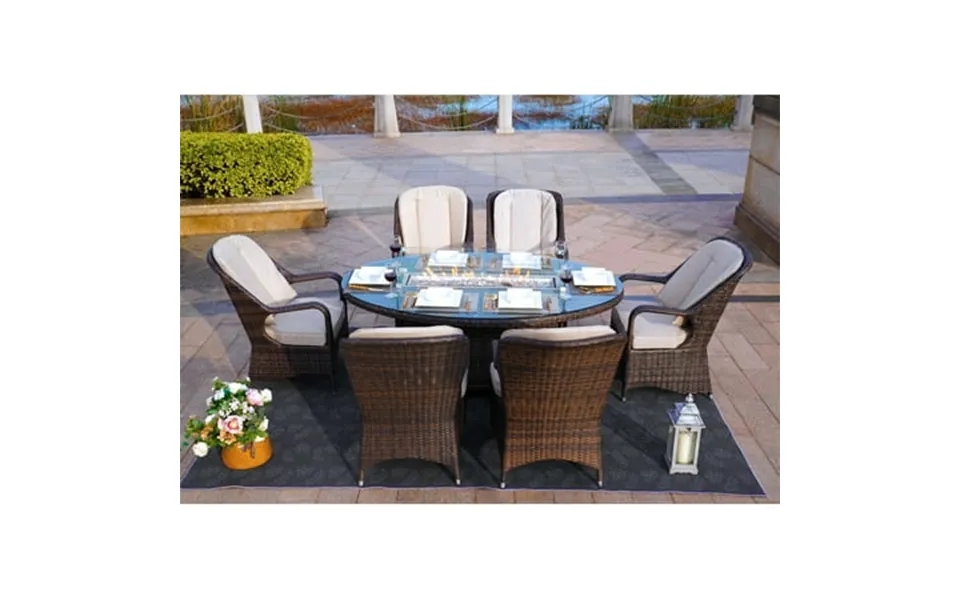 Moda Furnishings Patio Wicker Oval Gas Firepit Sets For Garden In The Outdoor