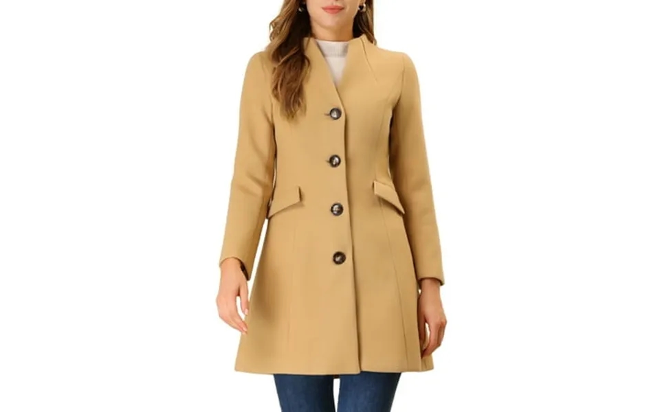 Moda Nova Juniors Elegant Winter V Neck Long Sleeve Single Breasted Long Overcoat Khaki M