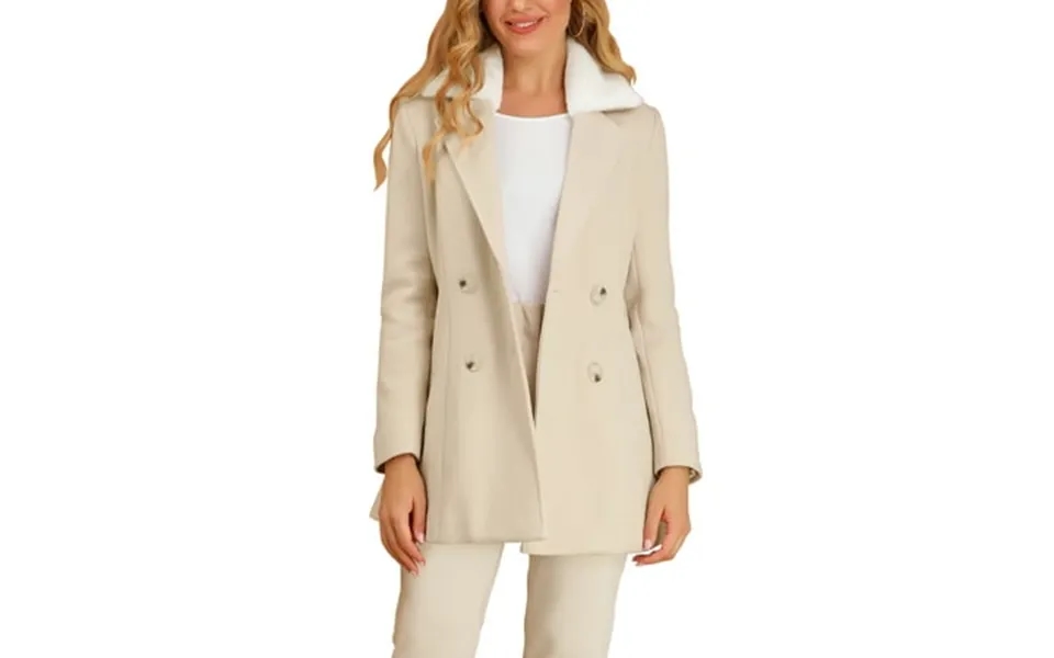 Moda Nova Juniors Faux Fur Notched Lapel Double Breasted Mid Length Trench Coat Cream White L