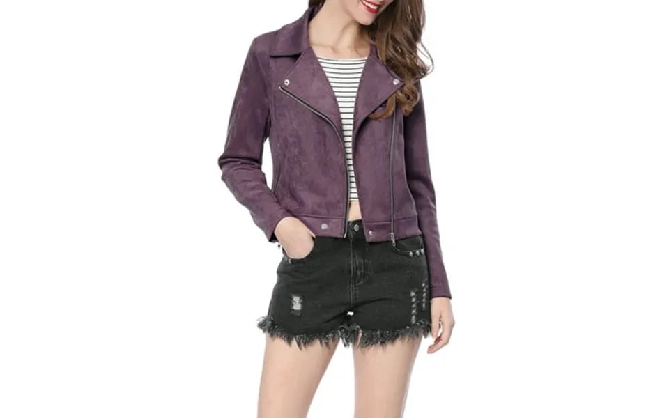 Moda Nova Juniors Faux Suede Long Sleeve Zip Up Moto Biker Jacket