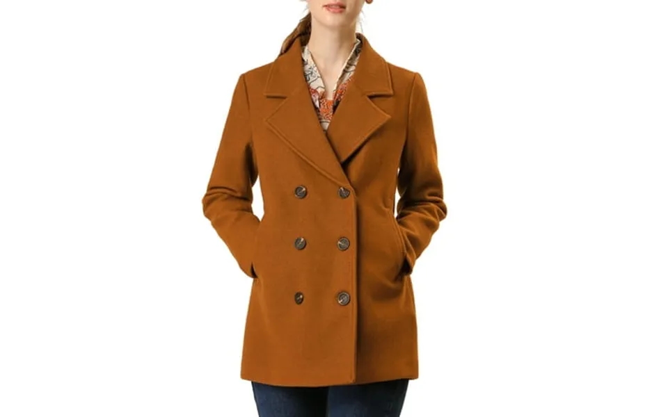 Moda Nova Juniors Notched Lapel Double-breasted Pocket Mid Thigh Overcoat