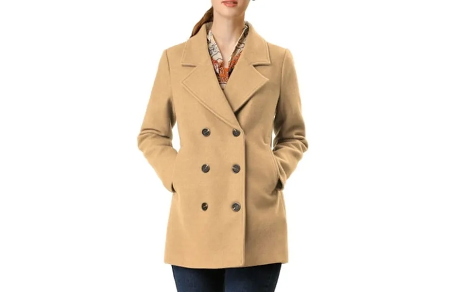 Moda Nova Juniors Notched Lapel Double-breasted Pocket Mid Thigh Overcoat