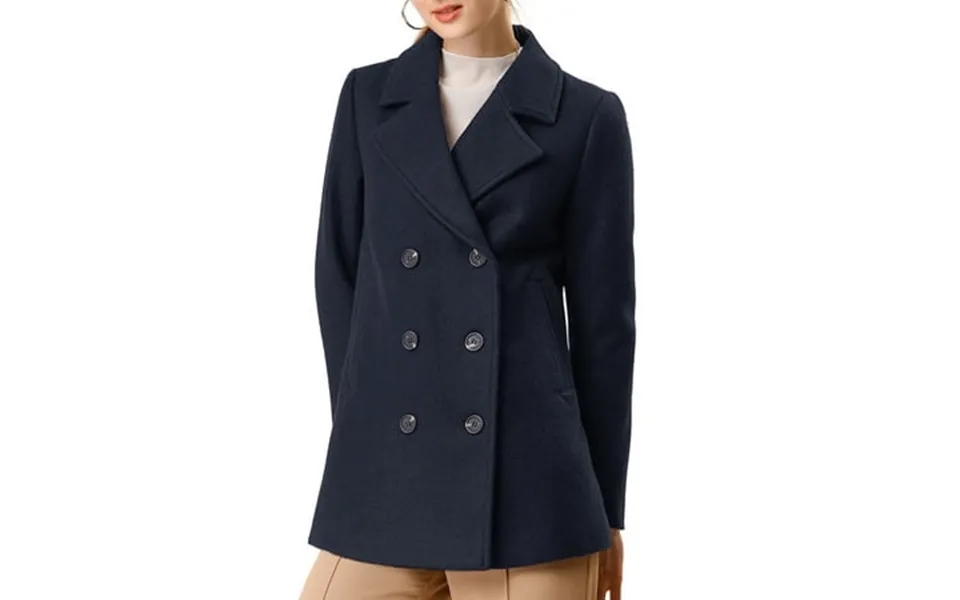 Moda Nova Juniors Notched Lapel Double-breasted Pocket Mid Thigh Overcoat