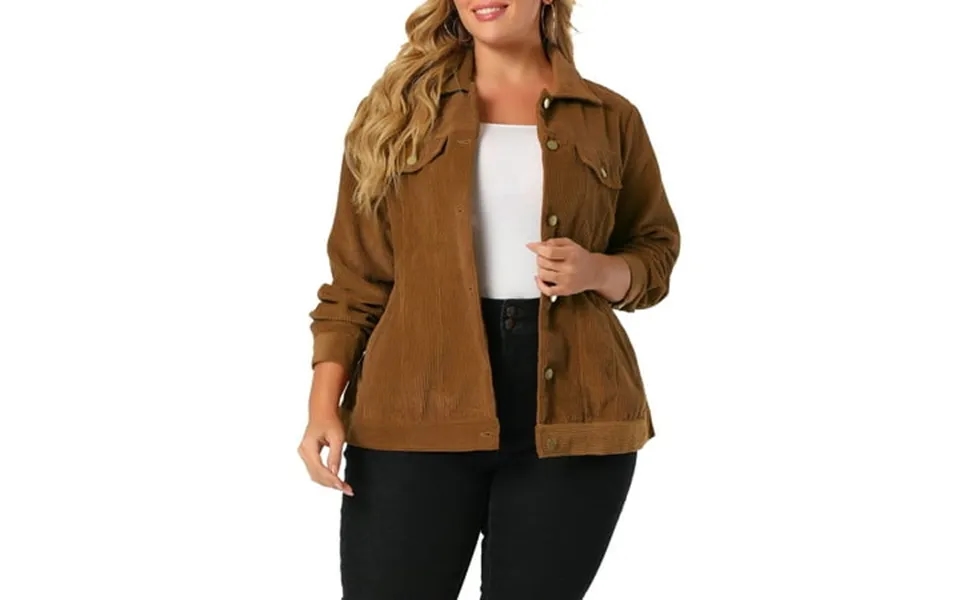 Moda Nova Juniors Plus Button Down Bomber Corduroy Jacket Brown 1x
