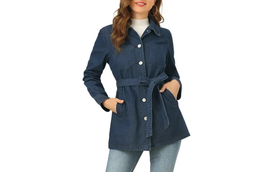 Moda Nova Juniors Raglan Sleeves Button Up Tie Belt Waist Boyfriend Denim Jacket Dark Blue Xl