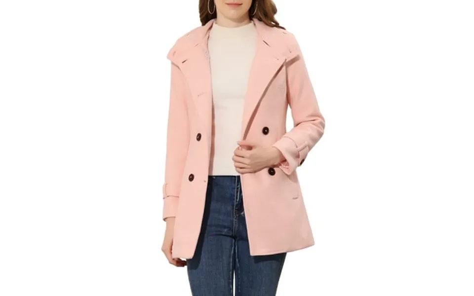 Moda Nova Juniors Stand Collar Double Breasted Mid Length Winter Trenchcoat Pink Xs