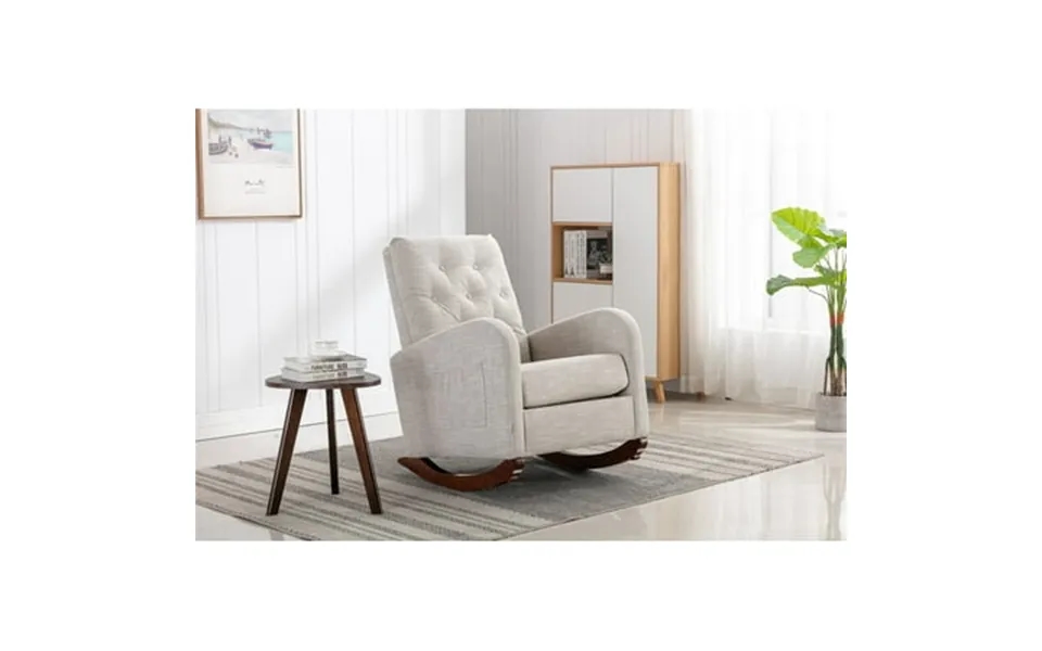 Modern Accent Rocking Chair Upholstered Rocking Glider Rocker High Back Arm Chair With 2 Side Pockets For Living Room Be