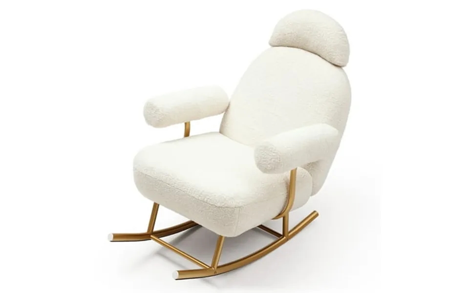 Modern Sherpa Fabric Nursery Rocking Chair Accent Upholstered Rocker Glider Chair For Baby And Kids Comfy Armchair With