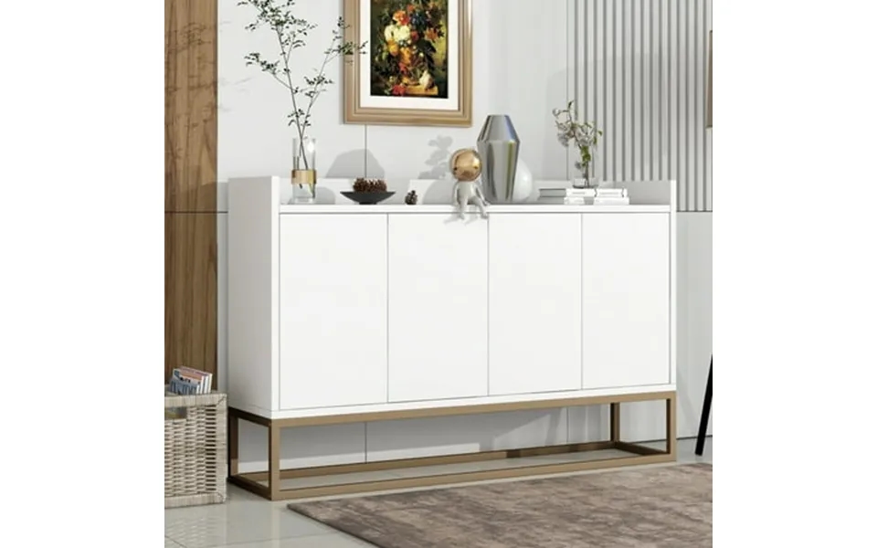 Modern Sideboard With 4 Doors Elegant Buffet Cabinet With Shelves Narrow Long Entryway Table With Metal Legs For Dining